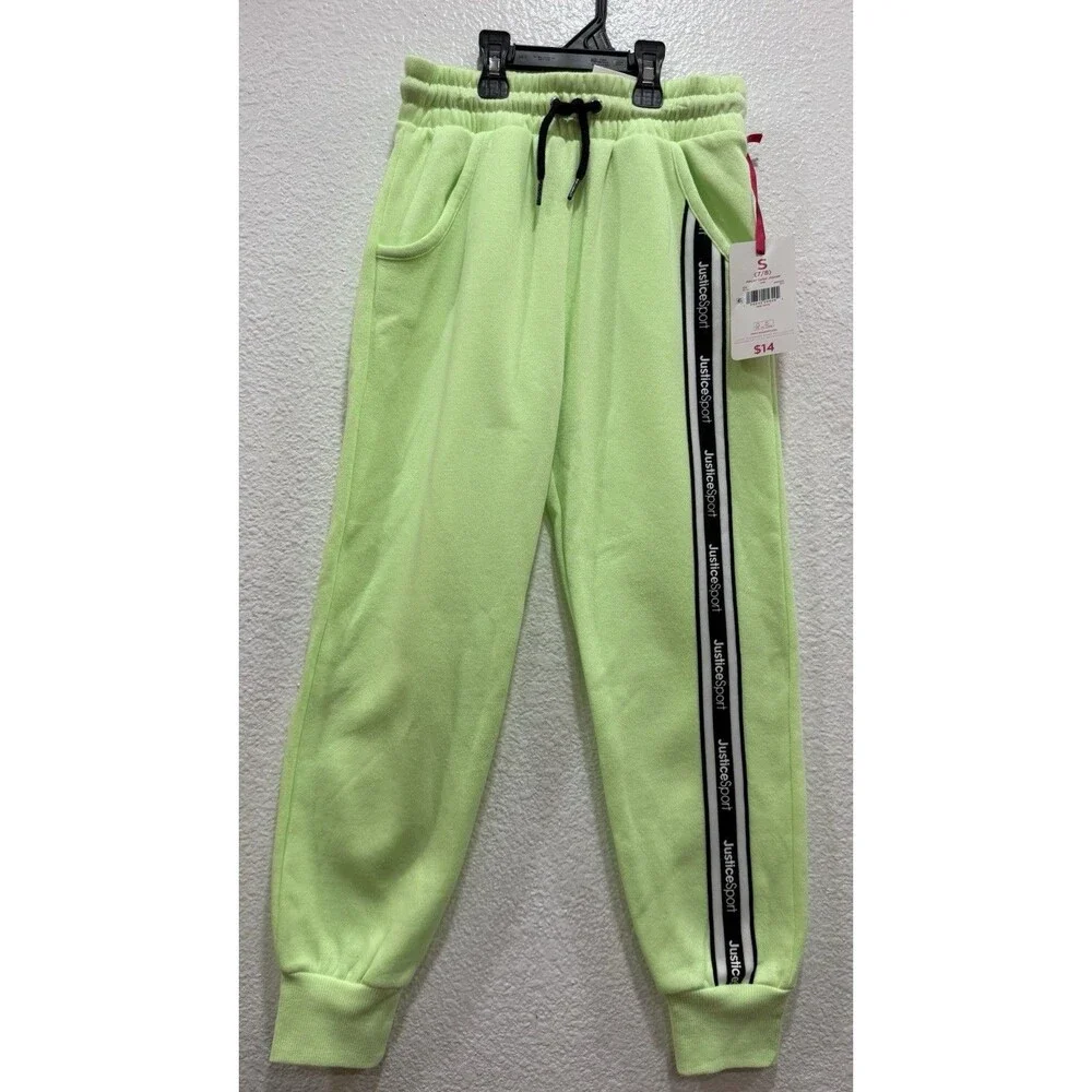 Justice Sport Girls Jogger Pants Size S 7/8 Neon Green Fleece Sweatpants